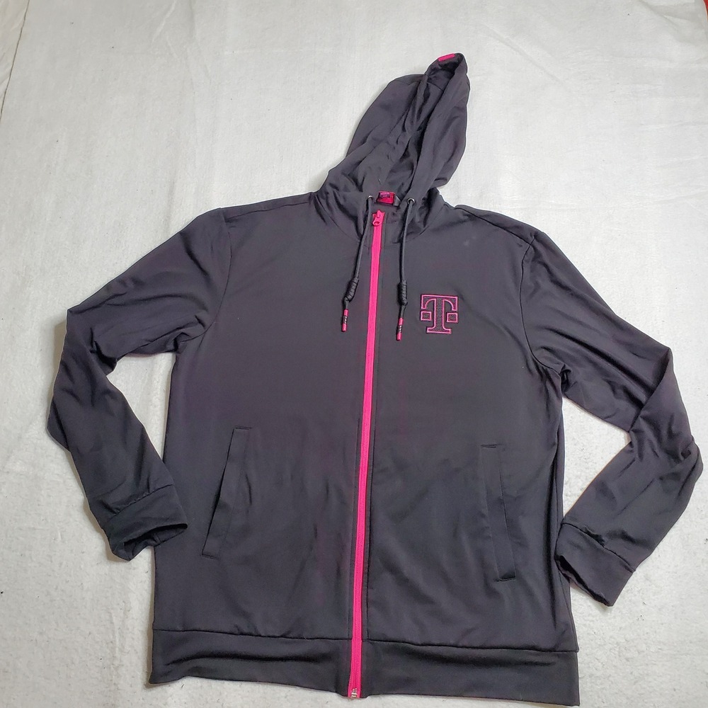 T-Mobile Men Hoodie Black Pink Full Zip Logo Size Medium